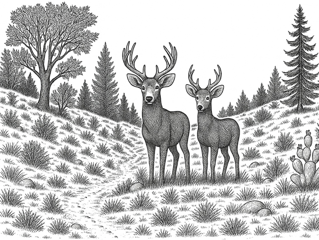 Two deer standing together
