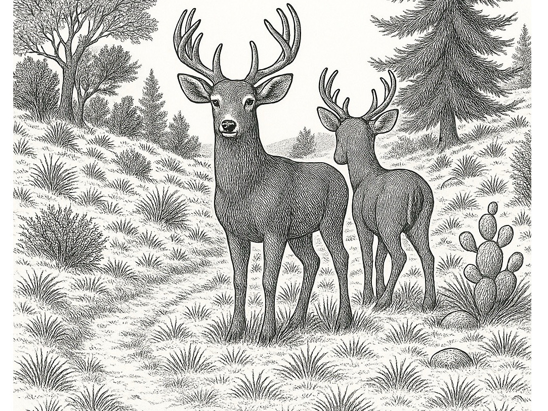 Two deer standing together