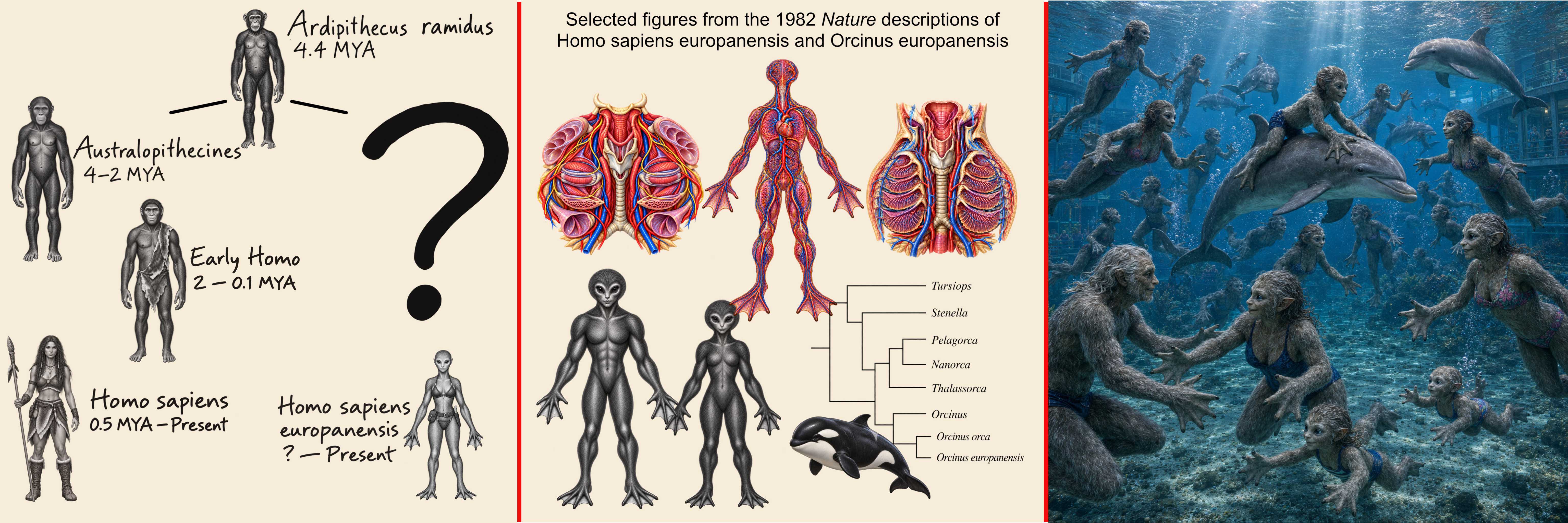 Three display panels for Room 3: Genes, Gods, and Goodbyes.