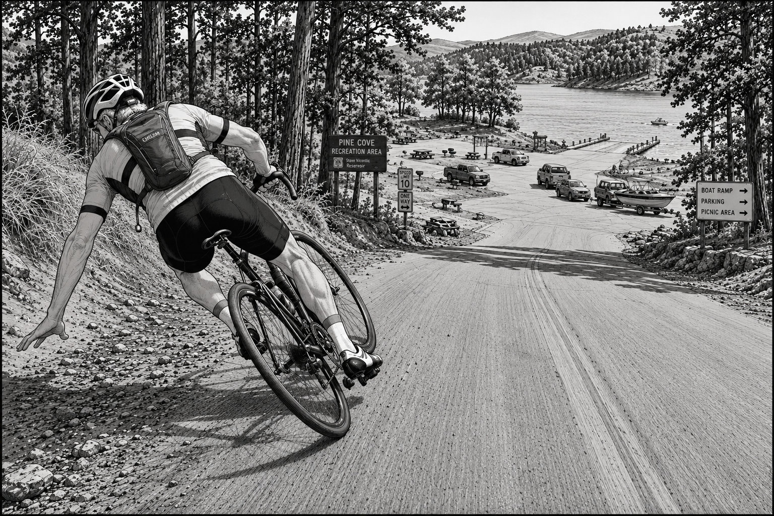 bike rider approaching speed bump