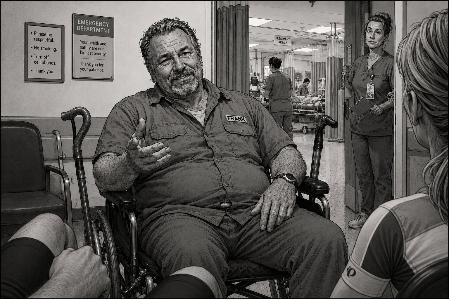 Frank in the emergency room waiting area